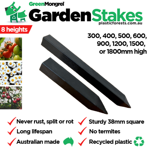 Garden Stakes, recycled plastic, 300mm to 1800mm high, Made by Plastic Forests